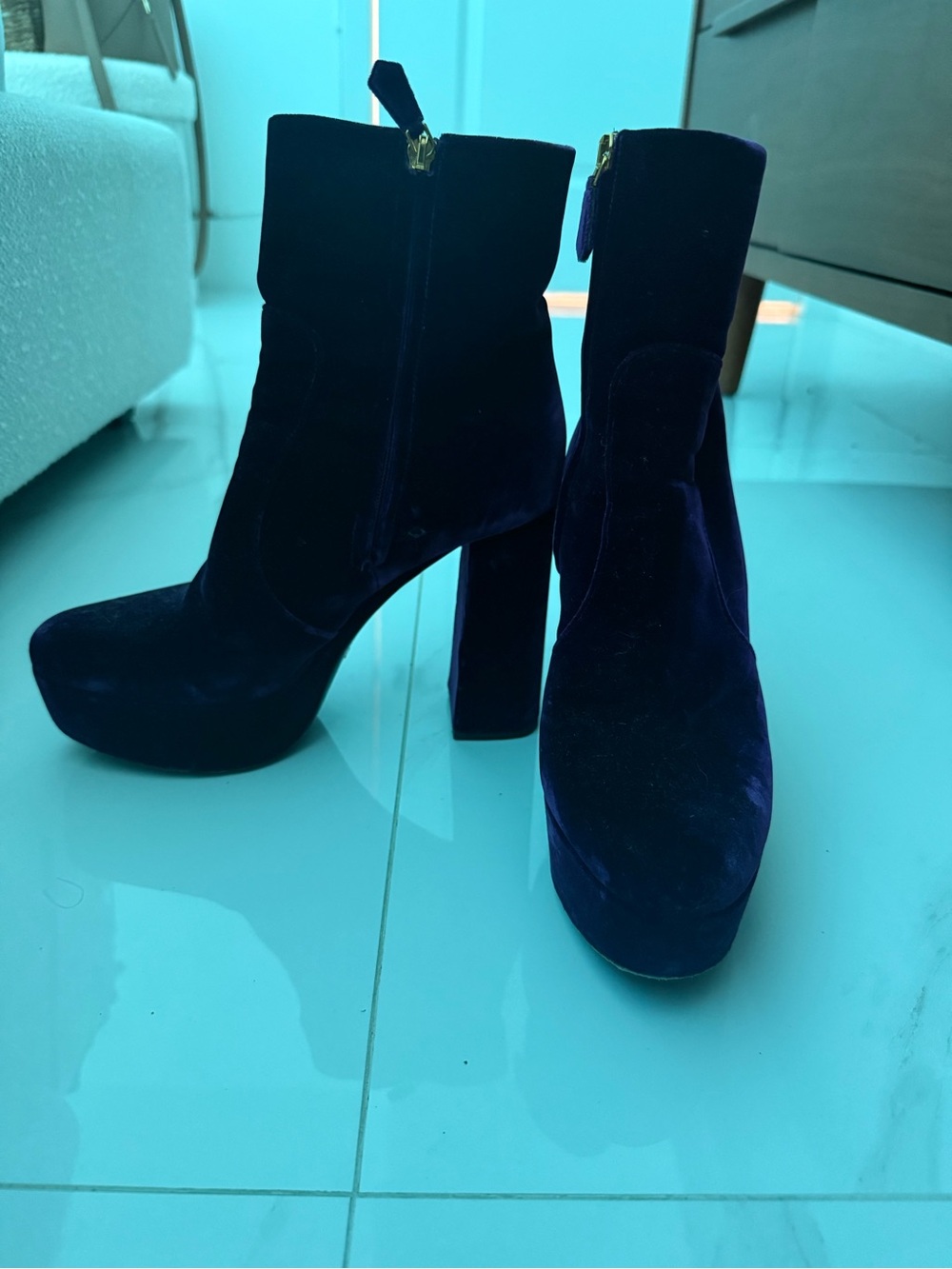 Prada Purple Velvet Platform Ankle Boots
